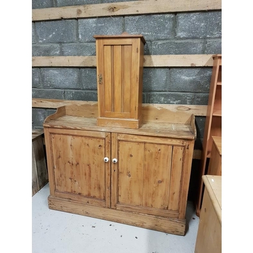 107 - Victorian Pine Serving Cupboard and a pine bedside cabinet