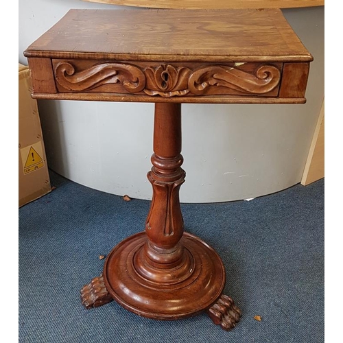 628 - William IV Carved Side Table with single frieze drawer on a carved and turned column and a base with... 