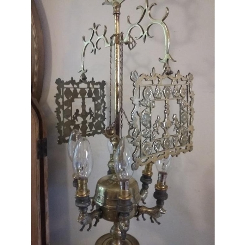 632 - Unusual Old Brass Candlelit Lamp with Snuffer & Trimming Scissors. Converted to Electric - 30