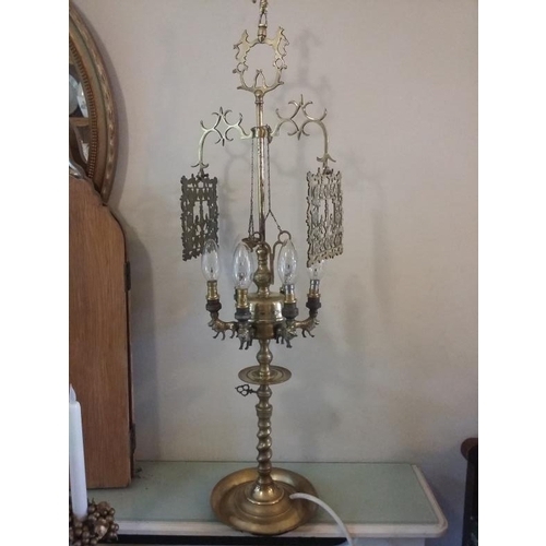 632 - Unusual Old Brass Candlelit Lamp with Snuffer & Trimming Scissors. Converted to Electric - 30