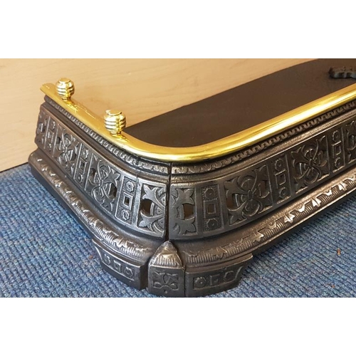 636 - Early 20th Century Polished Brass and Cast Iron Fire Fender, c.42in wide, 11in deep