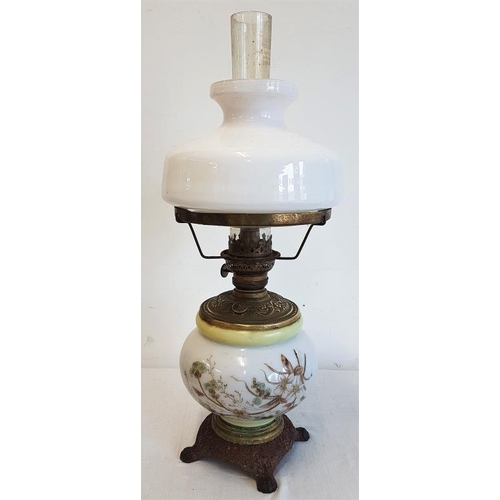 647 - Painted Bowl and Brass Table Lamp and Shade, c.21in tall