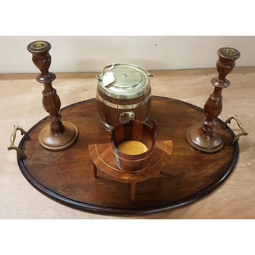 657 - Mahogany Butler's Tray, Candlesticks, etc.