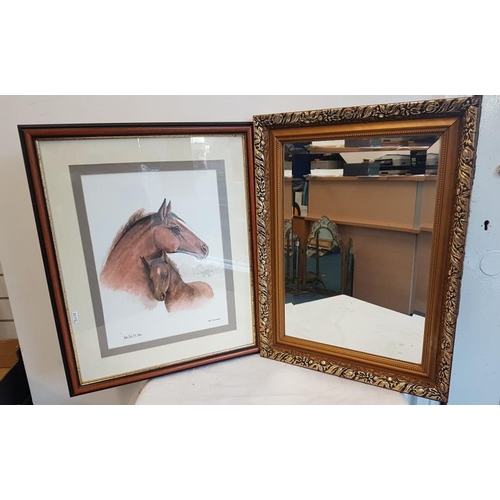 667 - Gilt Framed and Bevelled Wall Mirror and a Watercolour