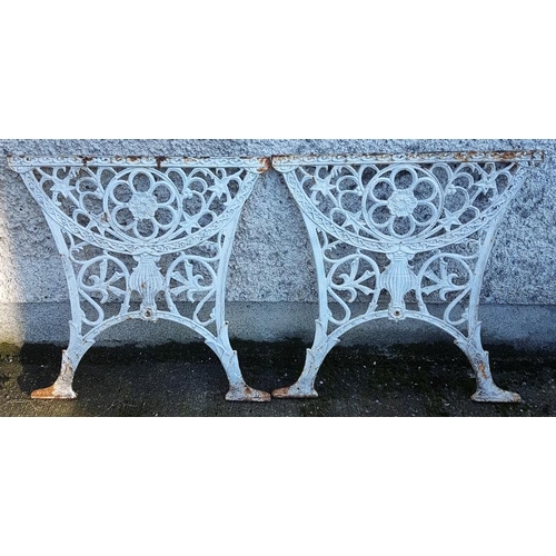 2 - Pair of Heavy Cast Iron Garden Table Ends, c.25in tall