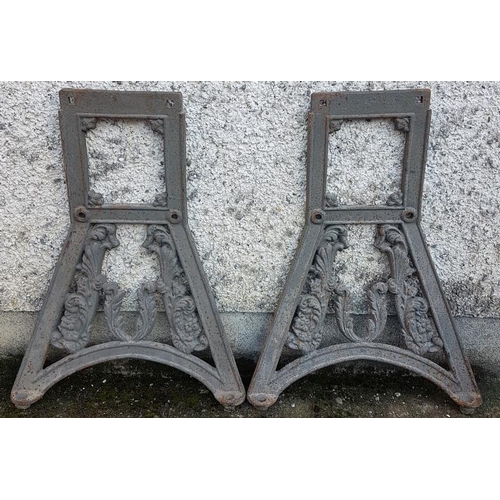 3 - Pair of Heavy Decorative Cast Iron Bench Ends, c.29in tall