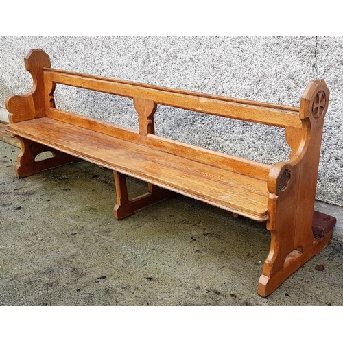 59 - 19th Century Carved Oak Church Pew with kneeler, c.8ft long