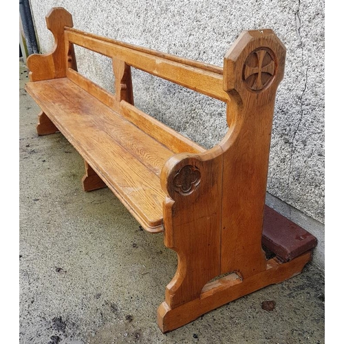 59 - 19th Century Carved Oak Church Pew with kneeler, c.8ft long