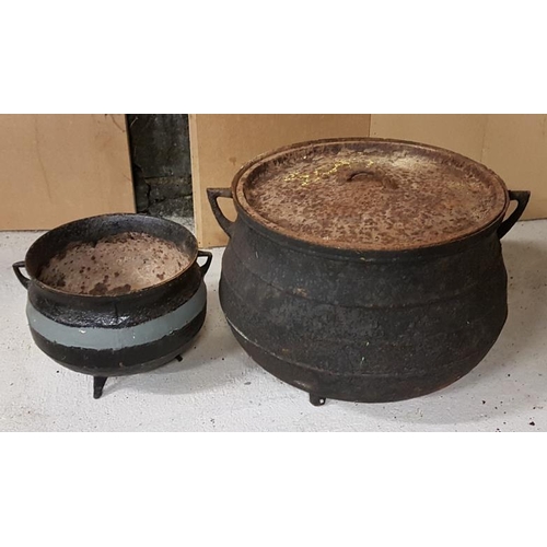 72 - Two Good Traditional Irish Skillet Pots, one with Lid