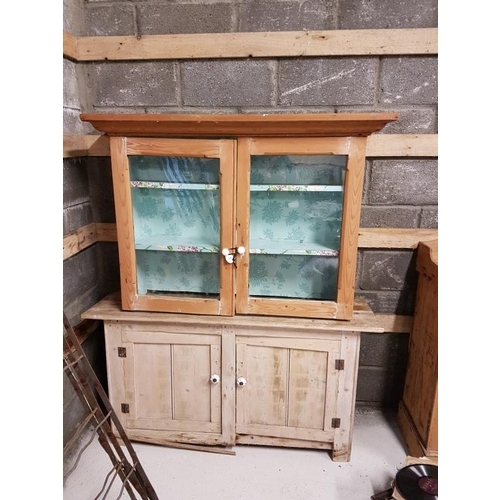 130 - Traditional Pine Base with two door glazed top - 54 x 63ins