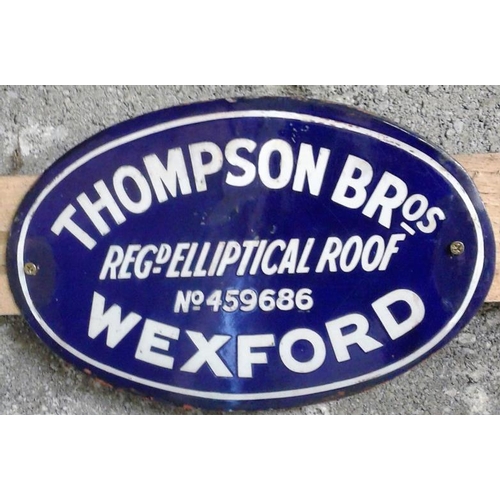 150 - 'Thompsons Bros., Wexford' Enamel Advertising Sign - 9 x 13ins