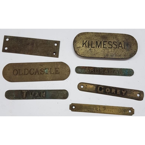 197 - Collection of Seven Irish Railway Brass Staff Badges, Kilmessan, Castledawson, Gorey, Tuam, Ardrahan... 