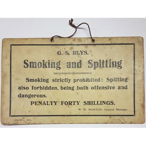 205 - Great Southern Railway Smoking and Spitting Penalty Sign (Card), c.23 x 14cm)