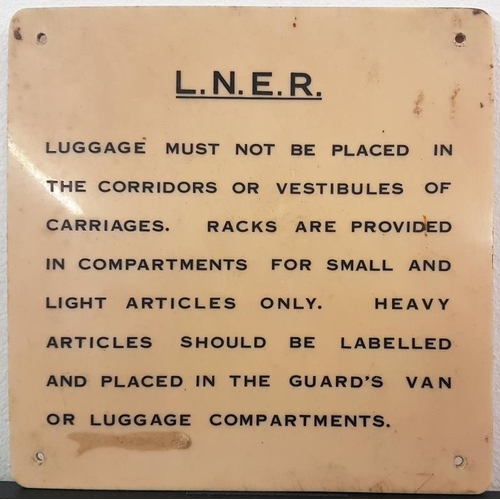 206 - London North Eastern Railway Heavy Plastic Luggage Sign, c.14 x 14cm