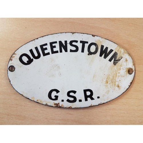 208 - Small Oval Enamel Plaque - Queenstown Great Southern Railway - 5 x 3ins