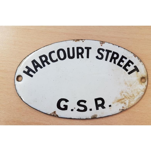 210 - Small Oval Enamel Plaque - Harcourt Street Great Southern Railway - 5 x 3ins