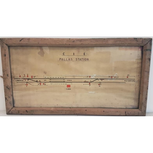 263 - Original Hand Drawn and Coloured C.I.E. Pallas Station Diagram within a pine frame c.23 x 18in