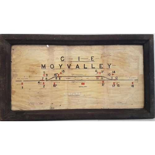 267 - Original Hand Drawn and Coloured C.I.E. Moyvalley Station Diagram within a pine frame c.33.5 x 18.5i... 