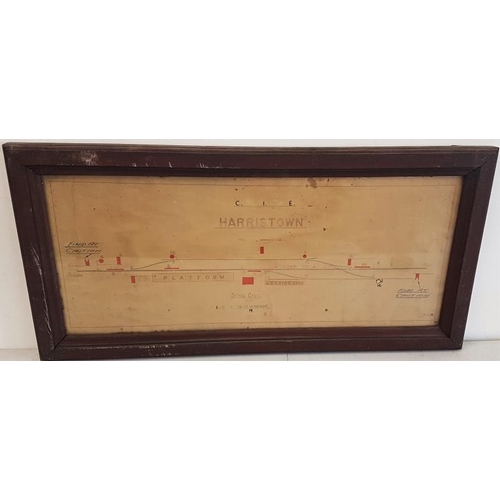 269 - Original Hand Drawn and Coloured C.I.E. Harristown Station Diagram within a pine frame c.35.5 x 17.5... 