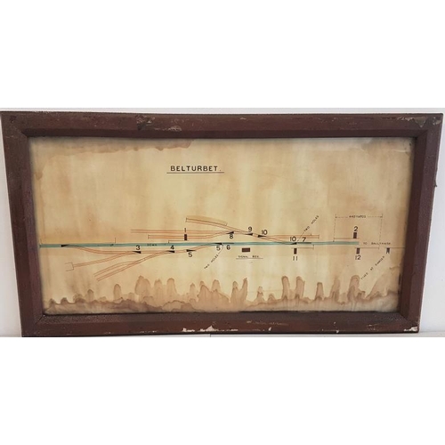 272 - Original Hand Drawn and Coloured Belturbet Line Diagram within a pine frame c.32.5 x 17.5in