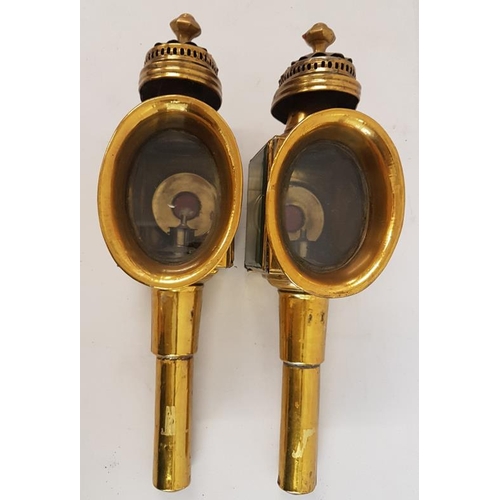 274 - Good Original Pair of Brass Pagoda Top Carriage Lamps by Limehouse Lamp Co., c.17in