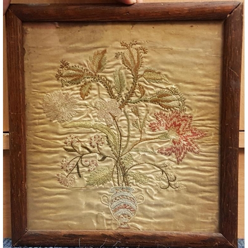 303 - Geo III Silk Embroidered Picture of a Vase of Flowers, c.8.25 x 8.5in