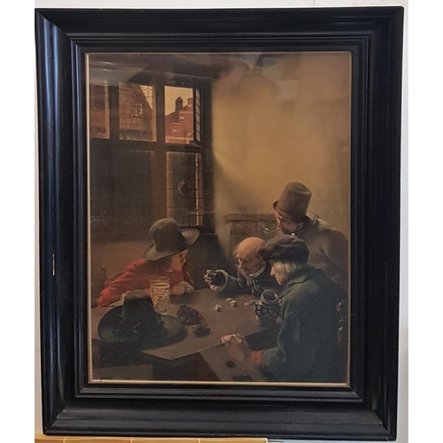 309 - Claus Meyer 1886, large print in ebonised frame showing Men Playing Dice In A Tavern, (frame c.27 x ... 