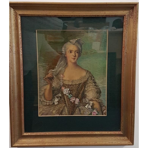 314 - Very Fine Georgian Silk Embroidered Portrait of a Lady with a Garland of Flowers, frame c.14 x 16.5i... 