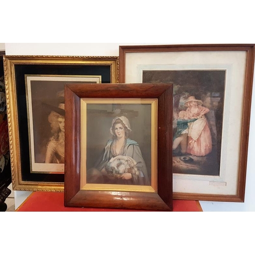 320 - 19th Century Rosewood Framed Print of a Lady (13 x 15in) along with two other prints (3)
