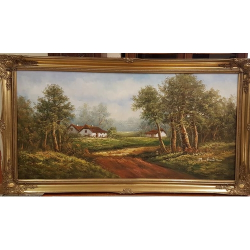 328 - M. Austin - Oil on Canvas Painting of a Traditional Landscape - Overall c. 53 x 30ins