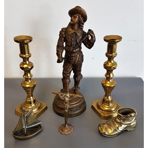 348 - Trench Art Crucifix and various other brass wares
