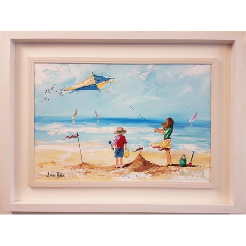 351 - Lorna Millar, Flying The Kite, oil on board, frame c.39 x 29.5in