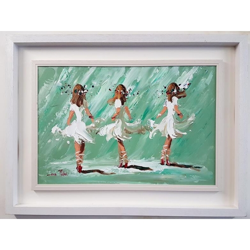 352 - Lorna Millar, Three Ballerinas, oil on board, frame c.39 x 29.5in