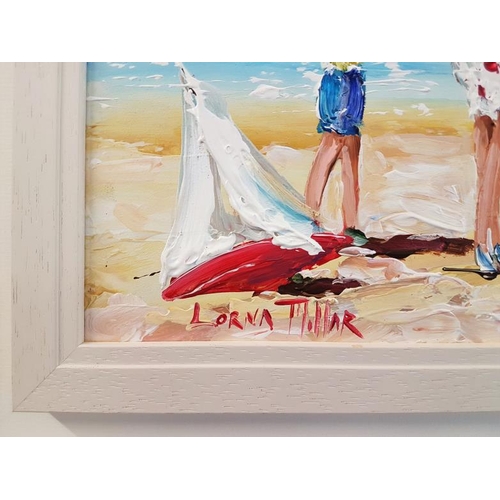 353 - Lorna Millar, Beach Time, oil on board, frame c.25.5 x 21in