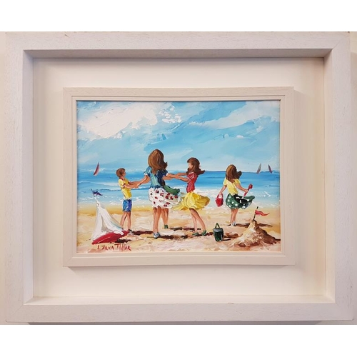 353 - Lorna Millar, Beach Time, oil on board, frame c.25.5 x 21in