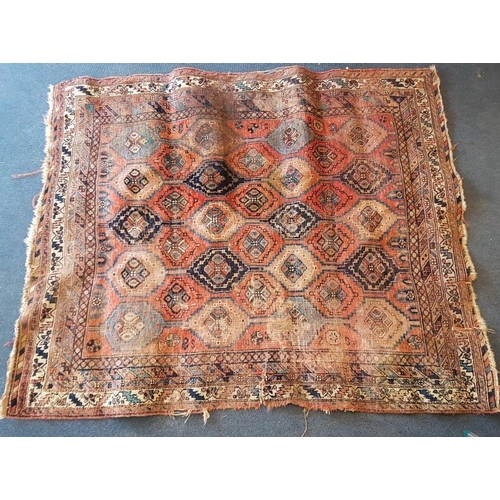 371 - Eastern Floor Rug with Geometric Patterns on a red ground, c.6ft x 5ft