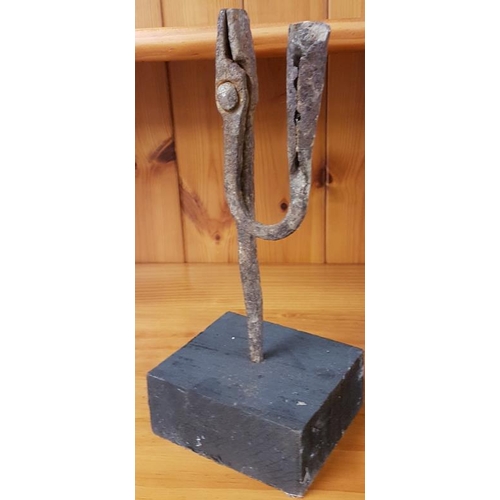388 - 18th Century Rushlight Holder on a wooden base - 11ins tall