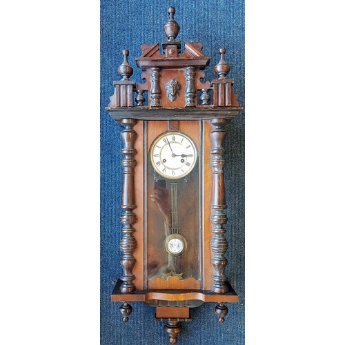 389 - Vienna Style Spring Driven Wall Clock, c.41in tall