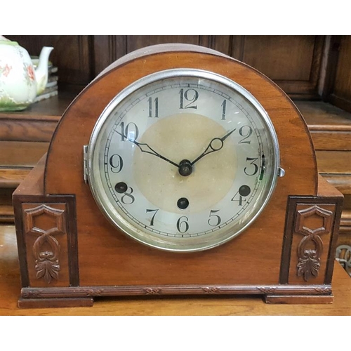 405 - Art Deco Walnut Case Mantle Clock with Westminster chimes, c.29cm x 22cm