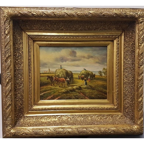 418 - Decorative and Gilt Frame Picture of a traditional Harvesting Scene, overall c.19.5 x 17in