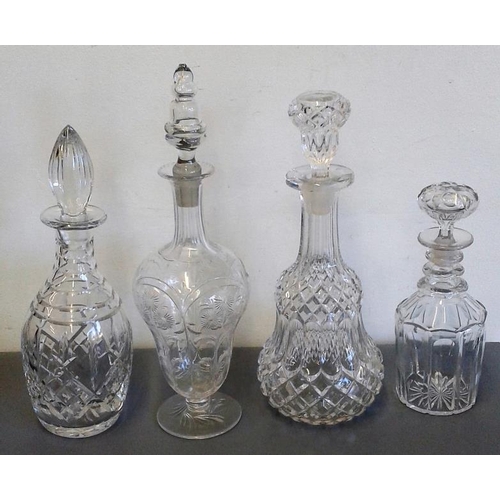 420 - Four Various Decanters including Regency Example in Cut Glass
