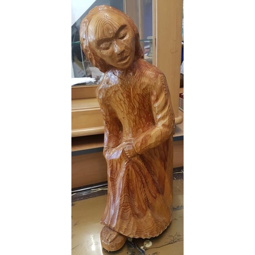 427 - Large Carved Wooden Figure of Old Lady, c.21in tall
