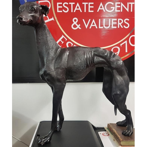 433 - Fine Quality Cast Metal Study of a Whippet, c.21 x 21in