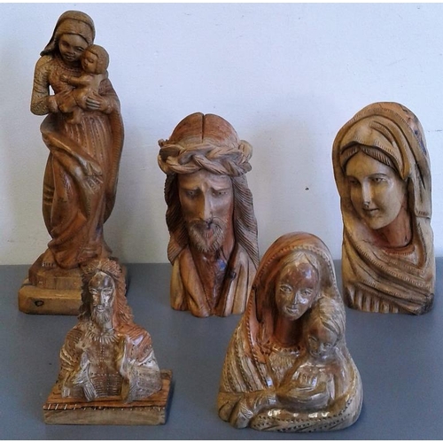 437 - Set of Five Carved Religious Figures, tallest 12.5in