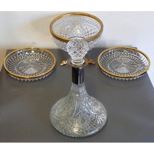 452 - Lead Crystal Bowl, Pair of Sectioned Dishes and Heavy Lead Crystal Ship's Decanter