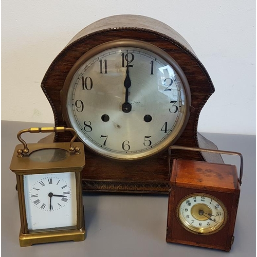 458 - Edwardian Oak Case Mantle Clock and Two Carriage Clocks (3)