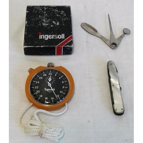 460 - Ingersoll Stopwatch, Pocket Knife and Smoker's Tool