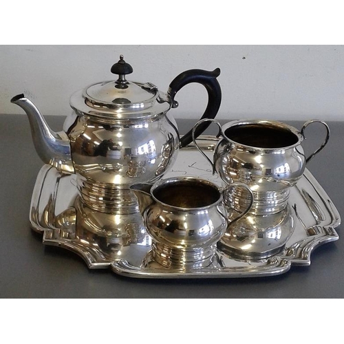 470 - Three Piece Sheffield Plated Teaset on Square Salver