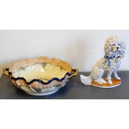 473 - Decorated Fruit Bowl c. 1900 and a German Porcelain Poodle c. 1900