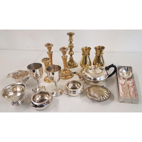 482 - Box of Various Silver Plate and Brass Items